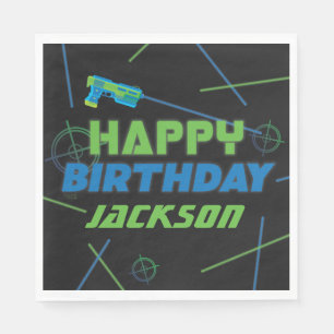 Serviette En Papier Laser Tag Bleu et Vert Joyeux Anniversaire