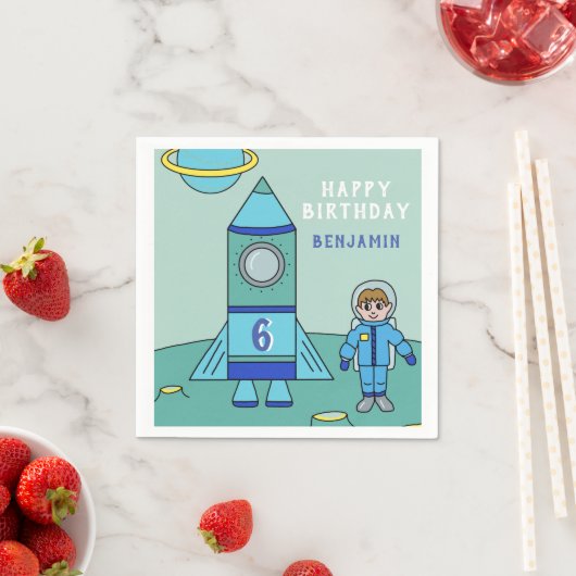 Serviette En Papier L'astronaute Boy and Rocket on Moon Birthday Party (En situation)