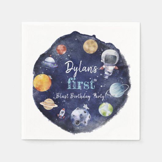 Serviette En Papier L'astronaute spatiale garçon 1er anniversaire (Devant)