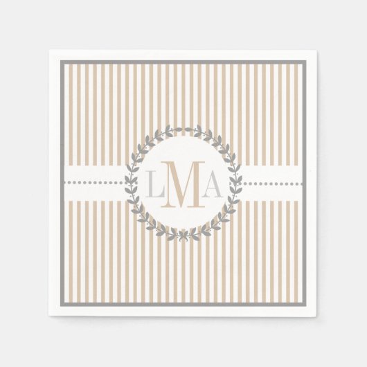 Serviette En Papier Latte, blanc rayé mariage motif (Devant)