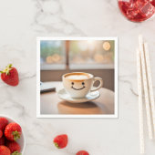 Serviette En Papier Latte Souriante Par Fenêtre Ensoleillée (En situation)