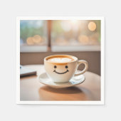 Serviette En Papier Latte Souriante Par Fenêtre Ensoleillée (Devant)