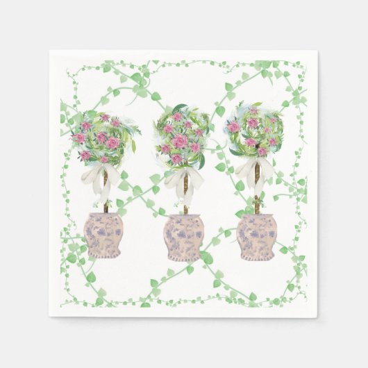 Serviette En Papier Lattice Green Topiary Roses Ginger jars jar (Devant)