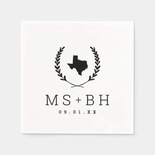 Serviette En Papier Laurel Crest Texas Mariage Monogramme (Devant)