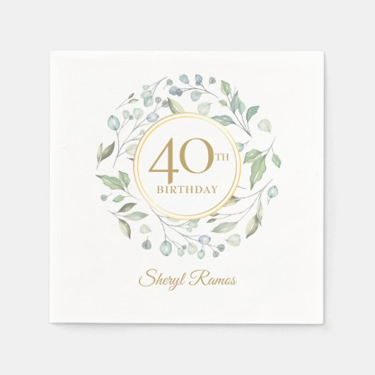 Serviette En Papier Laurel Garland Gold 40e anniversaire (Devant)