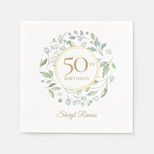 Serviette En Papier Laurel Garland Gold 50e anniversaire (Devant)