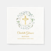 Serviette En Papier Laurel Garland Gold Cross Baptême Christening (Devant)