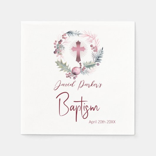 Serviette En Papier Laurel Garland rose Gold Baptême Christening (Devant)