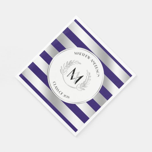 Serviette En Papier Laurel Monogrammed Argent et Blue Grad Party (Coin)