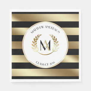 Serviette En Papier Laurel Monogrammed Black and Gold Party
