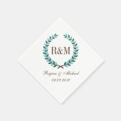 Serviette En Papier Laurel Wreath Monogram Mariage Napkin Bleu Blanc (Coin)