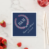 Serviette En Papier Laurel Wreath Monogram Mariage Napkin Navy Blue (En situation)