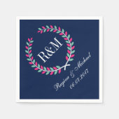 Serviette En Papier Laurel Wreath Monogram Mariage Napkin Navy Blue (Devant)