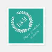 Serviette En Papier Laurel Wreath Monogram Mariage Napkin Turquoise Bl (Devant)