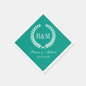 Serviette En Papier Laurel Wreath Monogram Mariage Napkin Turquoise Bl (Coin)