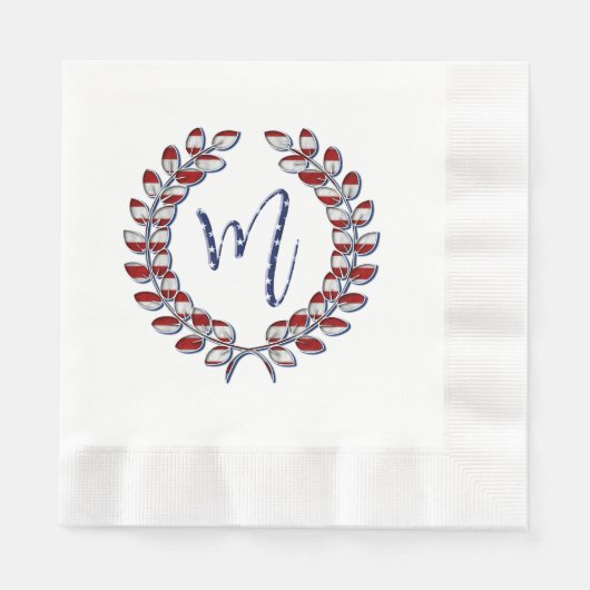 Serviette En Papier Laurel Wreath Monogramme M Étoiles et rayures USA (Devant)