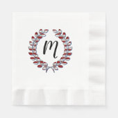 Serviette En Papier Laurel Wreath Monogramme Motif à rayures rouges (Devant)