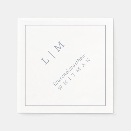 Serviette En Papier Lauren Dusty Blue Monogram Mariage élégant (Devant)
