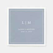 Serviette En Papier Lauren Dusty Blue Monogram Mariage élégant (Devant)