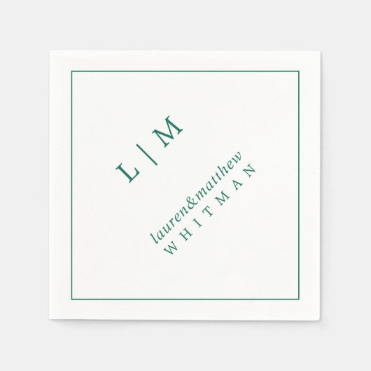 Serviette En Papier Lauren Emerald Green Monogramme Mariage élégant (Devant)