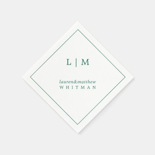 Serviette En Papier Lauren Emerald Green Monogramme Mariage élégant (Coin)