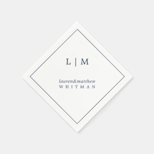 Serviette En Papier Lauren Navy Blue Monogramme Mariage élégant