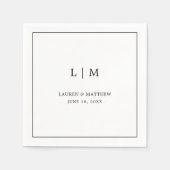 Serviette En Papier Lauren Noir et Blanc Monogramme Mariage élégant (Devant)