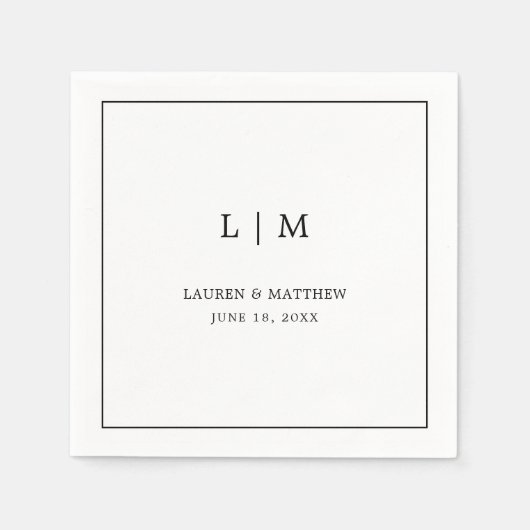 Serviette En Papier Lauren Noir et Blanc Monogramme Mariage élégant (Devant)