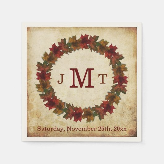 Serviette En Papier L'automne quitte Monogram Thanksgiving Dîner (Devant)