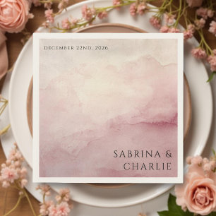 Serviette En Papier Lavage à l'aquarelle rose minimaliste pour mariage