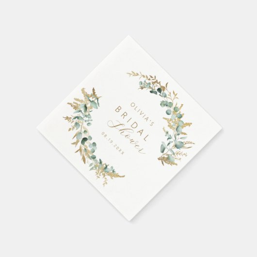 Serviette En Papier Lavage de mariage boho chic eucalyptus doré rustiq (Coin)