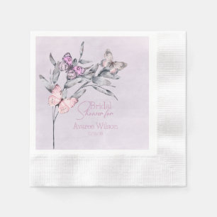 Serviette En Papier Lavande Aquarelle Leaf et Papillons Mariée