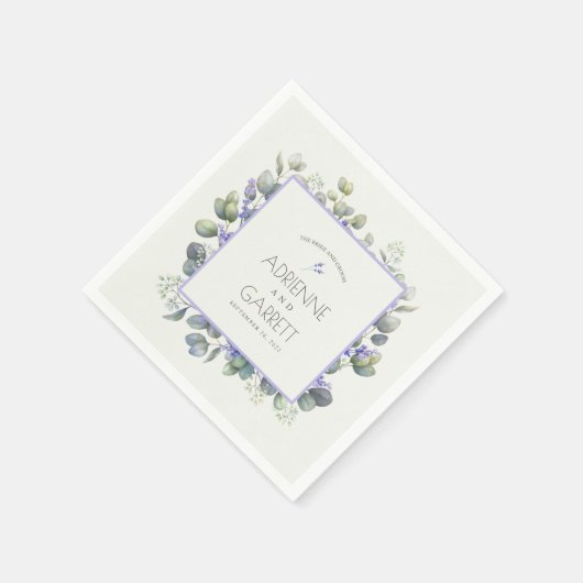 Serviette En Papier Lavande Avec Eucalyptus Vert Papier Mariage (Coin)