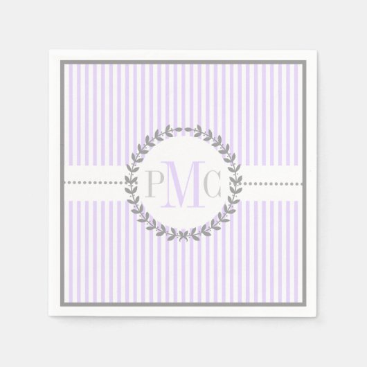 Serviette En Papier Lavande, blanc rayé mariage motif (Devant)