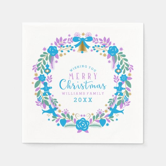 Serviette En Papier Lavande et couronne de Noël bleu Joyeux Noël (Devant)