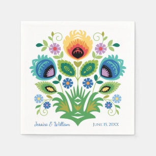 Serviette En Papier Lavande et Jaune de fleurs folkloriques polonaises