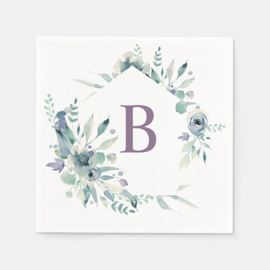 Serviette En Papier Lavande Florale Aquarelle Monogramme Napkin (Devant)