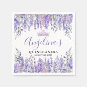 Serviette En Papier Lavande Florale pourpre Quinceanera (Devant)