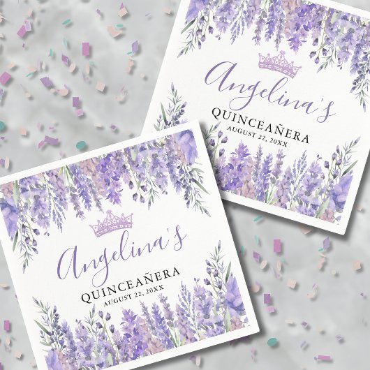 Serviette En Papier Lavande Florale pourpre Quinceanera