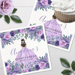 Serviette En Papier Lavande Florale pourpre Quinceanera