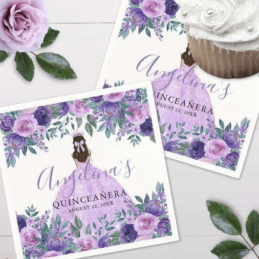 Serviette En Papier Lavande Florale pourpre Quinceanera