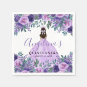 Serviette En Papier Lavande Florale pourpre Quinceanera (Devant)