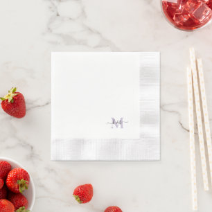 Serviette En Papier Lavande Monogramme Swash Script Cocktail blanc