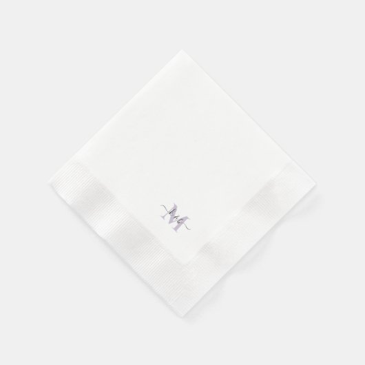Serviette En Papier Lavande Monogramme Swash Script Cocktail blanc (Coin)