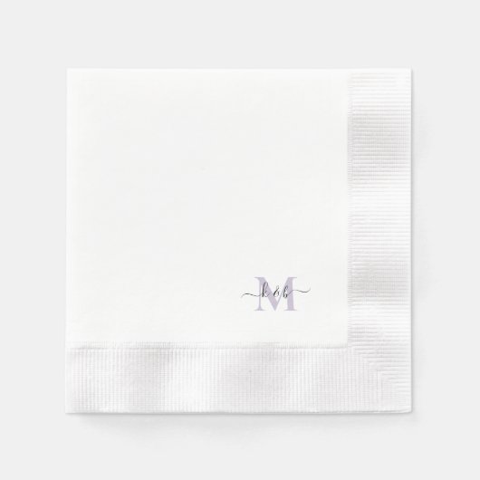 Serviette En Papier Lavande Monogramme Swash Script Cocktail blanc (Devant)