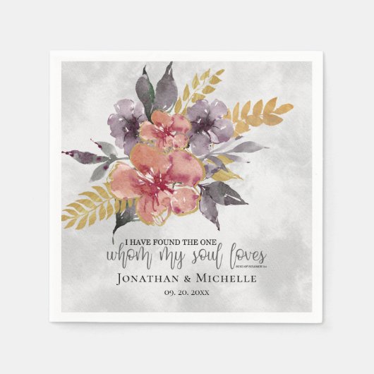 Serviette En Papier Lavande Peach Gold Floral Bible Verse Mariage (Devant)
