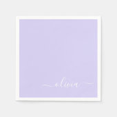 Serviette En Papier Lavande Purple Girl Script Monogramme Nom Moderne (Devant)
