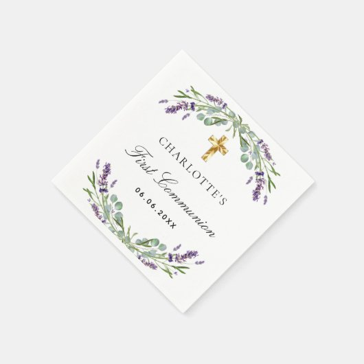 Serviette En Papier Lavande verdure fleurons violet première communion (Coin)