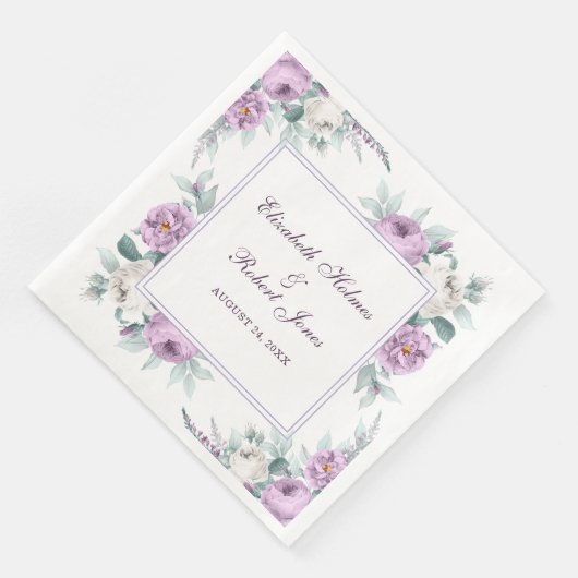 Serviette En Papier Lavande violet pivoines blanches Mariage serviette (Coin)