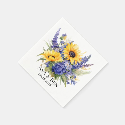 Serviette En Papier Lavande violette avec Mariage de tournesol (Coin)